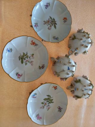Set Of 3 19th Century Meissen Footed Demitasse Cups / Saucers - Marked