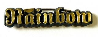 Rainbow - Gold Logo - Old Og Vtg 70/80`s Shaped Plastic Pin Badge Dio Blackmore