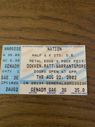 Dokken Ratt Warrant Concert Ticket Stub 2002 Metal Edge 07/22/02 Rare