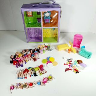 Polly Pocket Mattel Trendy Townhouse With Dolls,  Pets & Accessories Travel Case