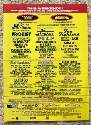Leeds/reading 2002 Ukmag Ad Prodigy Strokes Foo Fighters Offspring Pulp Muse Ash
