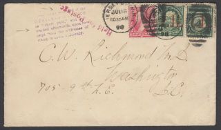 Us Sc R154 Pair On 1898 Cover,  Held For Postage And Short Paid Notice From Nj