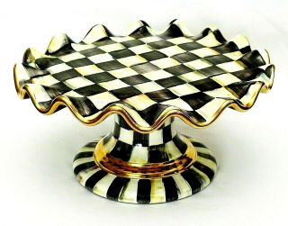 Mackenzie Childs Courtly Check Fluted Pedestal Cake Stand