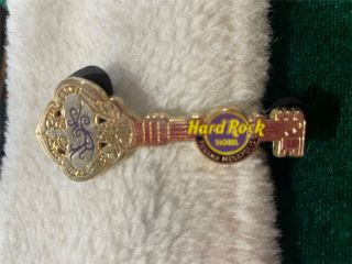 Hard Rock Cafe Pin 2013 Panama Hotel Gold Key Guitar W Purple Tattoo Design