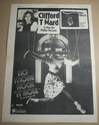 Clifford T Ward - No More Rock N Roll 1975 Music Advert Poster 15 X 11