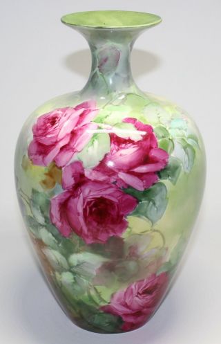 Stunning Willets American Belleek Hand Painted Roses Vase