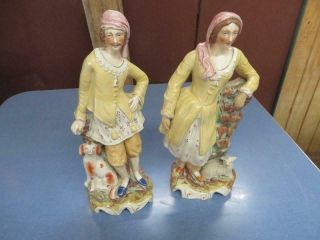 Large Thomas Parr Staffordshire Figurines/man W Dog & Woman W Sheep/excellent