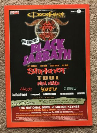 Ozzfest 2001 - Full Page Uk Ad Black Sabbath Slipknot Tool Papa Roach Soulfly