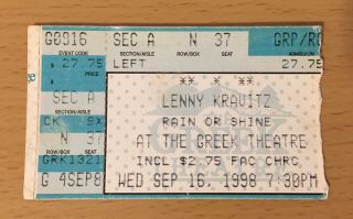 1998 Lenny Kravitz Los Angeles Concert Ticket Stub Let Love Rule Mama Said