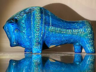 Bitossi " Rimini Blue " Ceramic Sculpture " Bull " Aldo Londi.  Italy 1950s Ceramic
