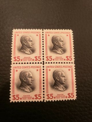 Line Block Of (4) Scotts 834 Mnh Og 1938 Calvin Coolidge $5 Stamps.