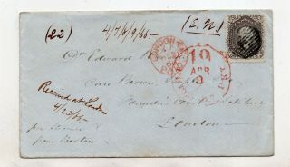 1866 Us To London Stamp Cover Sc 78 Per Steamer From Boston Paid Id 108