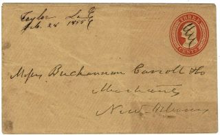 1858 Taylor,  La (dpo) Manuscript Cancel On 3c Nesbitt Envelope,  Helbock Rarity 7
