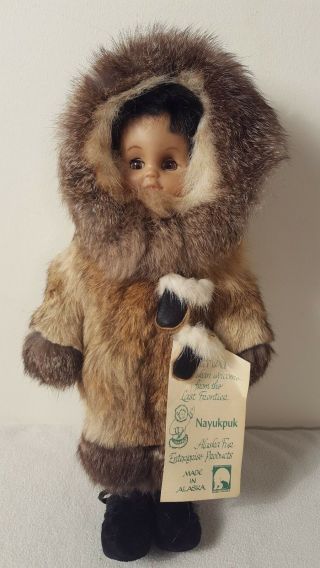 Nayukpuk 13” Eskimo Doll Real Fur Hand Made In Alaska – W/ Tag