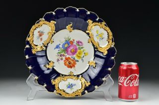 Vintage Meissen Cobalt Blue & Gold Floral Cabinet Plate Charger 12 "