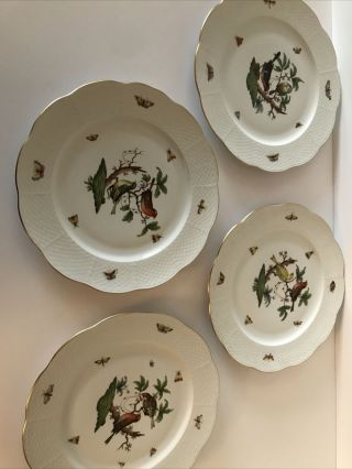 Herend Rothschild Bird Set Of 4 - 11 Inch Dinner Or Charger Plates
