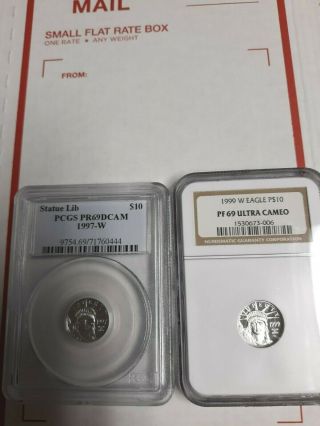 2 Coin1999 W Eagle P$10 Pf 69 Ultra Cameo Ngc1997 - W $10 Pcgs Pr69dcam Platinum