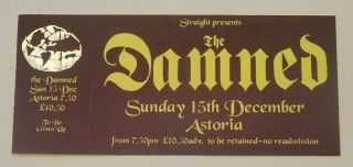 The Damned Gig Ticket Astoria Sunday 15th December 1996 W/stub Straight