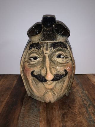 Edward Klimek Face Jug Head Pottery Wv Nwt 11” Ace One Of A Kind Goggles Pilot