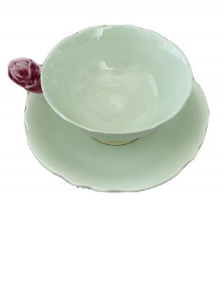 Paragon Vintage Rose Handle Fine Bone China Tea Cup And Saucer Light Green