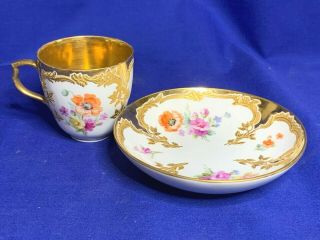 KPM Berlin Neuzierat Dresden floral with gold interior cup and saucer 8 2