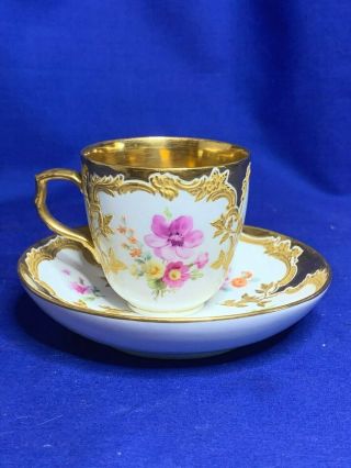 Kpm Berlin Neuzierat Dresden Floral With Gold Interior Cup And Saucer 5