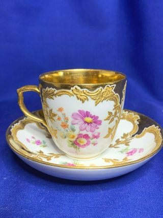 Kpm Berlin Neuzierat Dresden Floral With Gold Interior Cup And Saucer 7