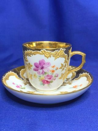 Kpm Berlin Neuzierat Dresden Floral With Gold Interior Cup And Saucer 6