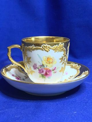 Kpm Berlin Neuzierat Dresden Floral With Gold Interior Cup And Saucer 4