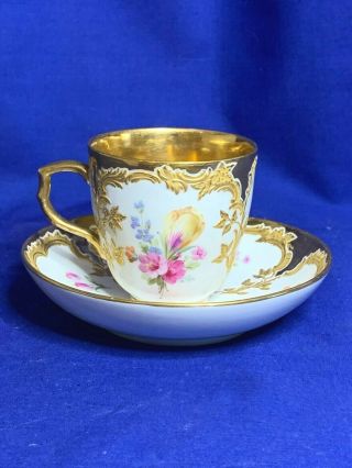Kpm Berlin Neuzierat Dresden Floral With Gold Interior Cup And Saucer 3