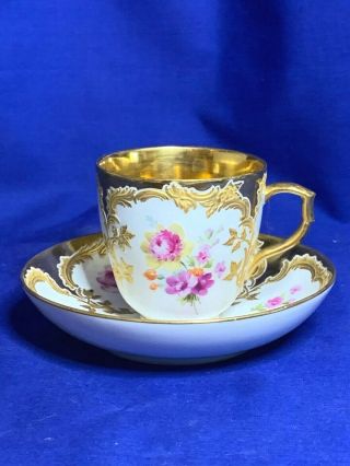 Kpm Berlin Neuzierat Dresden Floral With Gold Interior Cup And Saucer 2