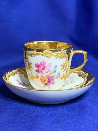 Kpm Berlin Neuzierat Dresden Floral With Gold Interior Cup And Saucer 1