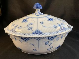 Royal Copenhagen 595 Blue Fluted Half Lace Oval Soup Tureen And Lid 1st Quality
