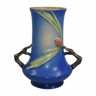 Roseville Pottery Pine Cone Blue Vase 842 - 8