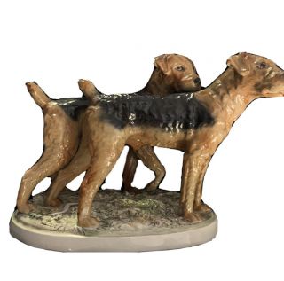 Vtg 12”l Goldscheider Terriers 2 Dogs Standing Figure Figurine Porcelain Austria
