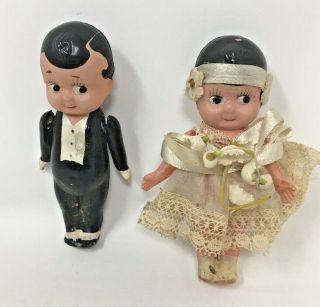 Antique Celluloid Bride And Groom Kewpie Dolls Wedding Cake Toppers 1929