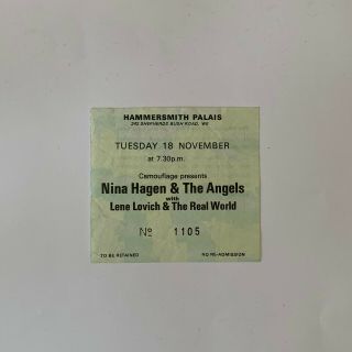 Nina Hagen - Hammersmith Palais November 18 1986 Concert Ticket Stub