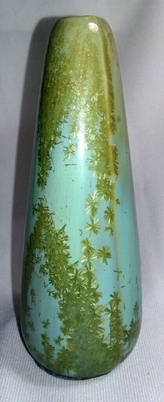 Fulper Art Pottery Crystalline Glaze On Light Turquoise Blue & Green Bud Vase