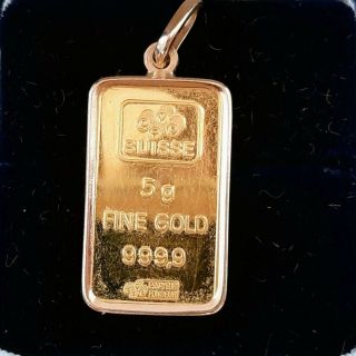 PAMP Suisse 5 Grams Gold.  9999 Fine Lady Fortuna Bar W 18K Pendant Frame 2