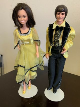 Vintage 1970’s Donny & Marie Osmond Dolls By Mattel With Stands