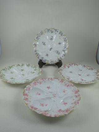 Charles Field Haviland Cfh Limoges Porcelain Set Of 4 Oyster Plates 4 Colors