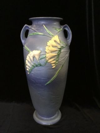 Roseville Pottery 129 - 18 Freesia / Blue Large Floor Vase 18 1/2” Tall