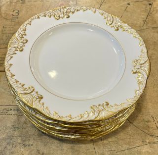 12 Gilman Collamore & Co Copeland White Gold Leaf Trimmed China Dinner Plates