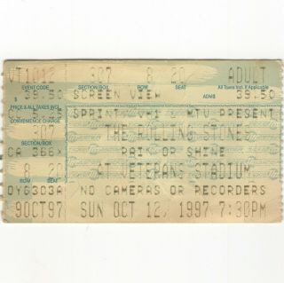 Rolling Stones Concert Ticket Stub Philadelphia 10/12/97 Bridges To Babylon Rare
