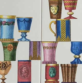 Rare Complete Set Of 8 Piero Fornasetti Milano Bicchieri Tiles