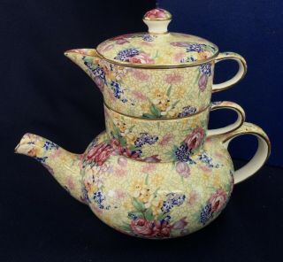 Royal Winton Grimwades Ltd.  Welbeck Chintz Stacking Teapot Set 1995 Mib