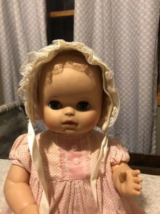 Vintage 21” Hard Plastic And Vinyl Baby Doll Rooted Hair Sleep Eyes Dress 1960’s