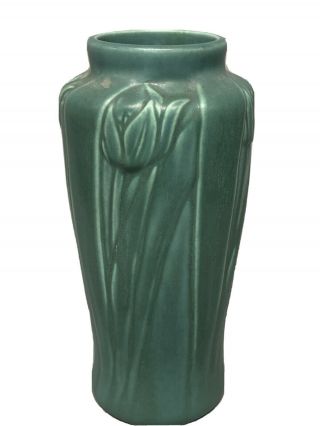 10 Inch Rookwood Pottery Blue Green Tulip Pattern Vase 1935