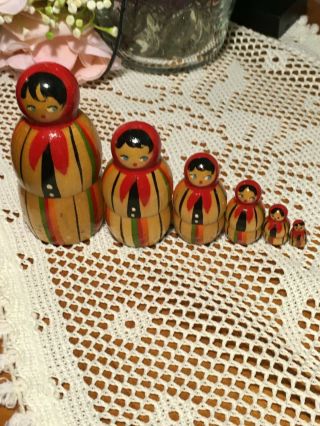 6 Hand Painted Vintage Nesting Dolls Made In Poland - Signed