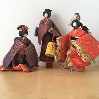 Vintage Japanese Paper Dolls Three Women (set Of 3).